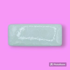 Coach Cream Embossed Logo Clam Hard Shell Eye Glasses Case